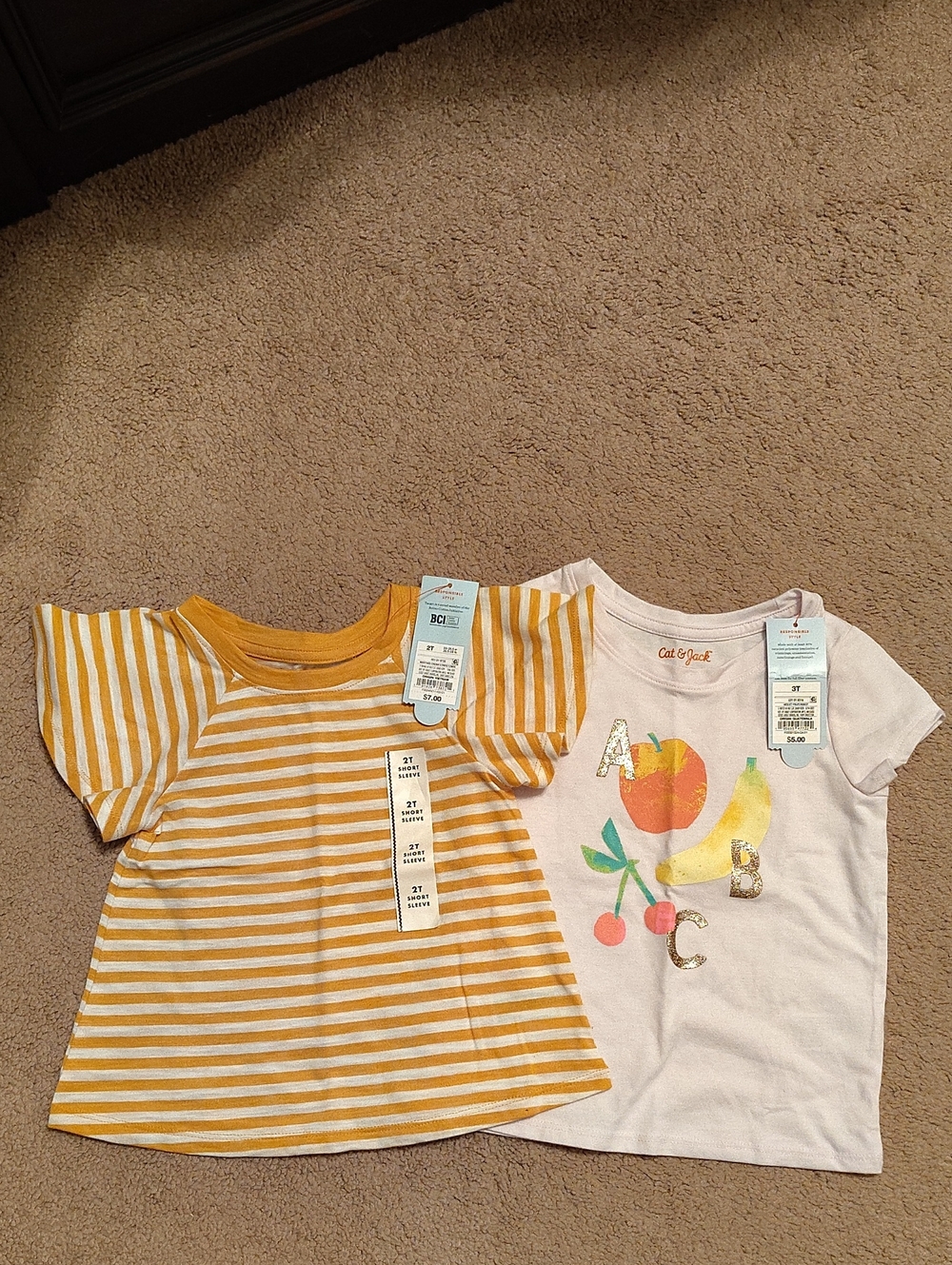 Toddler Yellow Striped Tee & Graphic Fruit Tee Set